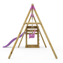 Rebo Wooden Swing Set plus Deck & Slide - Luna Pink