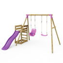 Rebo Wooden Swing Set plus Deck & Slide - Luna Pink