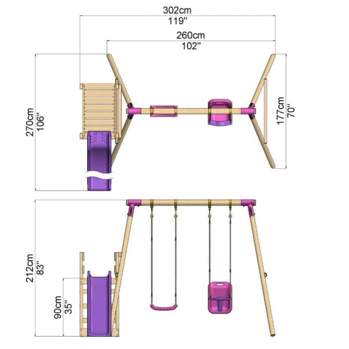 Rebo Double Swing Set with Slide - Luna Purple