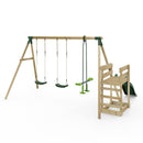 Rebo Wooden Swing Set plus Deck & Slide - Neptune Green