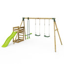 Rebo Wooden Swing Set plus Deck & Slide - Neptune Green