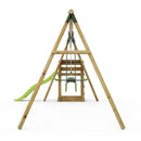 Rebo Wooden Swing Set plus Deck & Slide - Neptune Green