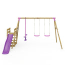 Rebo Wooden Swing Set plus Deck & Slide - Neptune Pink