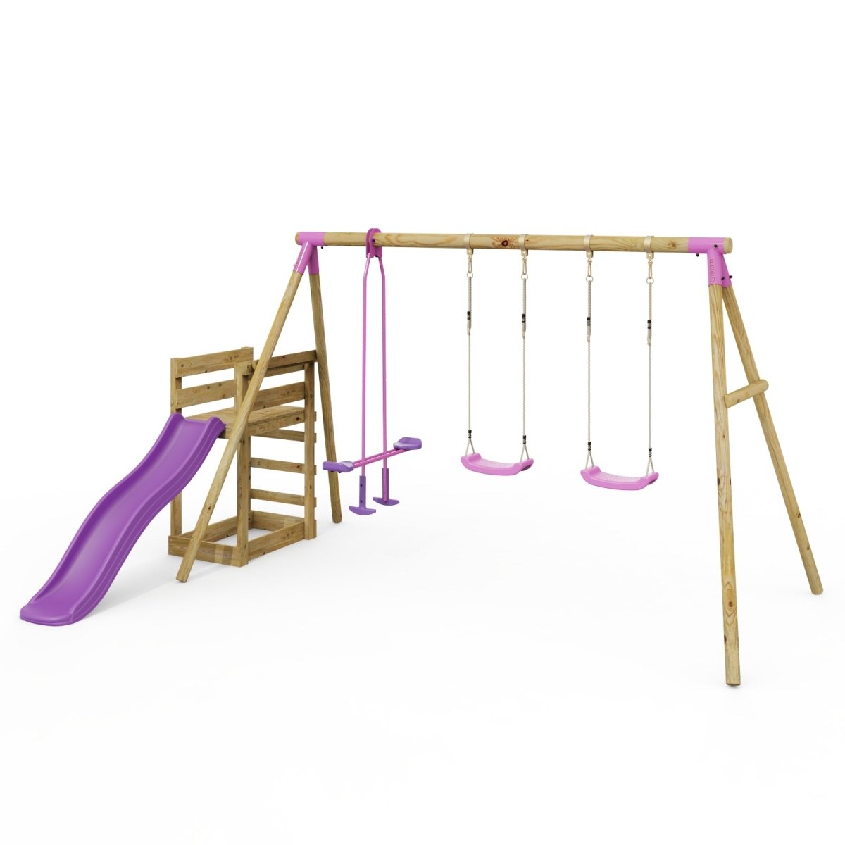 Rebo Neptune Pink Wooden Swing Set plus Deck & Slide