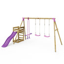 Rebo Wooden Swing Set plus Deck & Slide - Neptune Pink