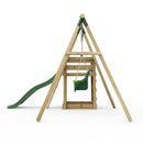 Rebo Wooden Swing Set plus Deck & Slide - Pluto Green