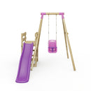 Rebo Wooden Swing Set plus Deck & Slide - Pluto Pink