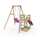 Rebo Wooden Swing Set plus Deck & Slide - Pluto Pink