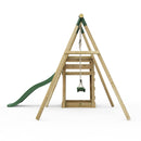 Rebo Wooden Swing Set plus Deck & Slide - Solar Green