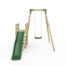 Rebo Wooden Swing Set plus Deck & Slide - Solar Green