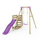 Rebo Wooden Swing Set plus Deck & Slide - Solar Pink