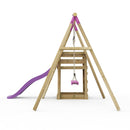 Rebo Wooden Swing Set plus Deck & Slide - Solar Pink