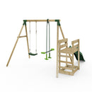 Rebo Wooden Swing Set plus Deck & Slide - Star Green