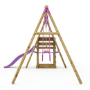 Rebo Wooden Swing Set plus Deck & Slide - Star Pink