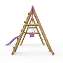 Rebo Wooden Swing Set with Deck and Slide plus Up and Over Climbing Wall - Moonstone