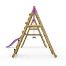 Rebo Wooden Swing Set with Deck, Slide & Climbing Wall - Jasper Pink