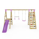 Rebo Wooden Swing Set with Deck, Slide & Climbing Wall - Jasper Pink