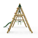 Rebo Wooden Swing Set with Deck, Slide & Climbing Wall - Obsidian Green