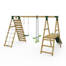 Rebo Wooden Swing Set with Deck, Slide & Climbing Wall - Obsidian Green