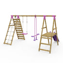 Rebo Wooden Swing Set with Deck, Slide & Climbing Wall - Obsidian Pink