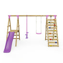 Rebo Wooden Swing Set with Deck, Slide & Climbing Wall - Obsidian Pink