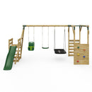 Rebo Wooden Swing Set with Monkey Bars plus Deck & 6ft Slide - Halley Green