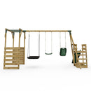 Rebo Wooden Swing Set with Monkey Bars plus Deck & 6ft Slide - Halley Green