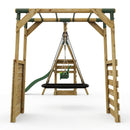 Rebo Wooden Swing Set with Monkey Bars plus Deck & 6ft Slide - Halley Green