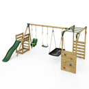 Rebo Wooden Swing Set with Monkey Bars plus Deck & 6ft Slide - Halley Green