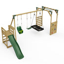 Rebo Wooden Swing Set with Monkey Bars plus Deck & 6ft Slide - Halley Green