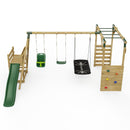 Rebo Wooden Swing Set with Monkey Bars plus Deck & 6ft Slide - Halley Green