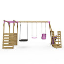 Rebo Wooden Swing Set with Monkey Bars plus Deck & 6ft Slide - Halley Pink