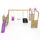 Rebo Wooden Swing Set with Monkey Bars plus Deck & 6ft Slide - Halley Pink