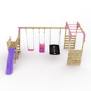 Rebo Wooden Swing Set with Monkey Bars plus Deck & 6ft Slide - Halley Pink