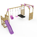 Rebo Wooden Swing Set with Monkey Bars plus Deck & 6ft Slide - Halley Pink