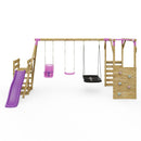 Rebo Wooden Swing Set with Monkey Bars plus Deck & 6ft Slide - Halley Pink