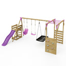 Rebo Wooden Swing Set with Monkey Bars plus Deck & 6ft Slide - Halley Pink