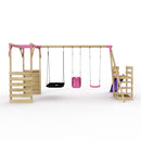 Rebo Wooden Swing Set with Monkey Bars plus Deck & 6ft Slide - Halley Pink