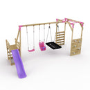 Rebo Wooden Swing Set with Monkey Bars plus Deck & 6ft Slide - Halley Pink