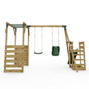 Rebo Wooden Swing Set with Monkey Bars plus Deck & 6ft Slide - Luna Green