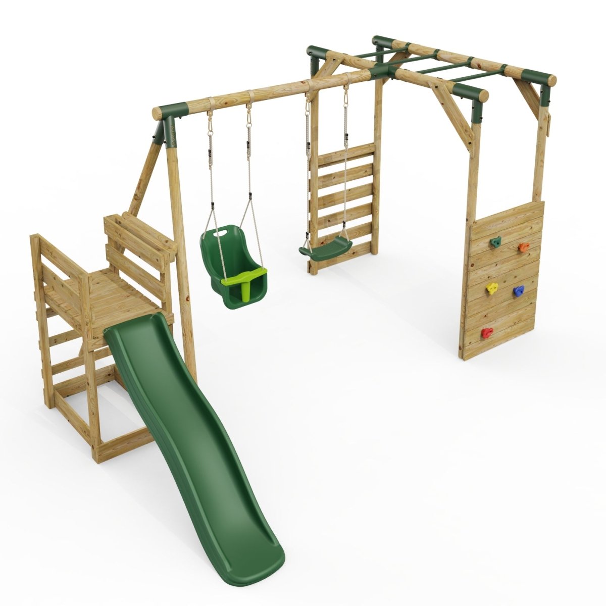 Rebo Luna Pink Wooden Swings w/ Monkey Bars & 6FT Slide