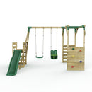 Rebo Wooden Swing Set with Monkey Bars plus Deck & 6ft Slide - Luna Green