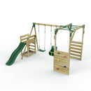 Rebo Wooden Swing Set with Monkey Bars plus Deck & 6ft Slide - Luna Green