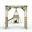 Rebo Wooden Swing Set with Monkey Bars plus Deck & 6ft Slide - Luna Green