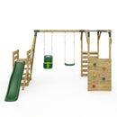 Rebo Wooden Swing Set with Monkey Bars plus Deck & 6ft Slide - Luna Green