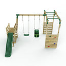 Rebo Wooden Swing Set with Monkey Bars plus Deck & 6ft Slide - Luna Green