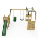 Rebo Wooden Swing Set with Monkey Bars plus Deck & 6ft Slide - Luna Green