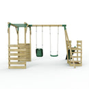 Rebo Wooden Swing Set with Monkey Bars plus Deck & 6ft Slide - Luna Green