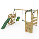 Rebo Wooden Swing Set with Monkey Bars plus Deck & 6ft Slide - Luna Green