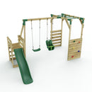 Rebo Wooden Swing Set with Monkey Bars plus Deck & 6ft Slide - Luna Green